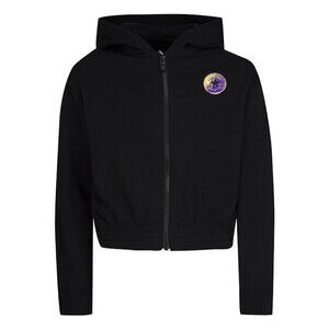 Converse Hoodie Girls Large Black Stretch Drop Shoulder Full Zip Cropped RED537